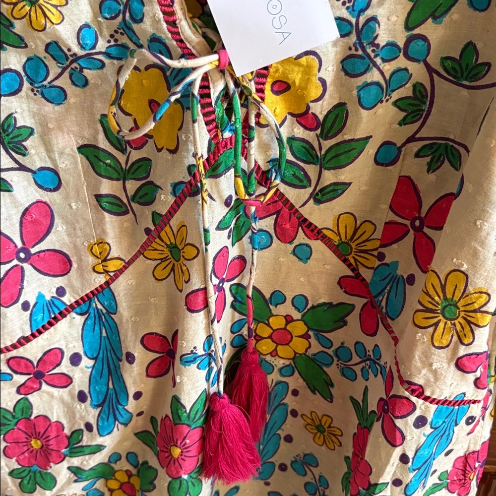 Mods Posa ⭐️NWT ⭐️ size XS Cream Floral Tassel Dress with Pink, Yellow & Blue - Picture 6 of 12
